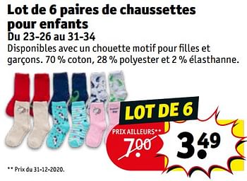 Promotions Lot de 6 paires de chaussettes pour enfants - Produit maison - Kruidvat - Valide de 16/02/2021 à 21/02/2021 chez Kruidvat
