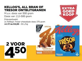 Promoties Kellog`s tresor chocolade - Kellogg's - Geldig van 24/02/2021 tot 02/03/2021 bij Jumbo