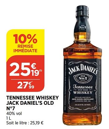 Promotions Tennessee whiskey jack daniel`s old n°7 - Jack Daniel's - Valide de 24/02/2021 à 01/03/2021 chez Atac