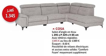 Promotions Cosa salon d`angle en tissu - Produit maison - Weba - Valide de 17/02/2021 à 18/03/2021 chez Weba