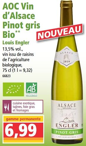 Promotions Aoc vin d`alsace pinot gris bio louis engler - Vins blancs - Valide de 24/02/2021 à 03/03/2021 chez Norma