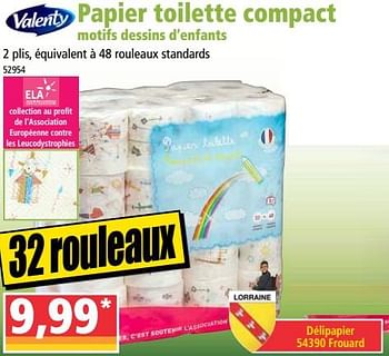 Promotions Papier toilette compact motifs dessins d`enfants - Valenty - Valide de 24/02/2021 à 03/03/2021 chez Norma