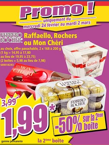 Promoties Raffaello rochers ou mon chéri - Ferrero - Geldig van 24/02/2021 tot 03/03/2021 bij Norma