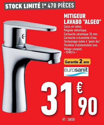 Promotions Mitigeur lavabo algeo - Eurosanit - Valide de 19/02/2021 à 04/03/2021 chez Brico Cash