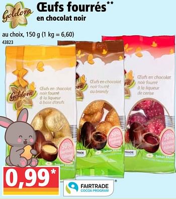 Promotions Oeufs fourrés en chocolat noir - Goldora - Valide de 24/02/2021 à 03/03/2021 chez Norma