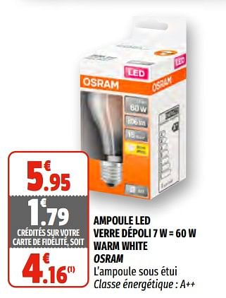 Promoties Ampoule led verre dépoli warm white osram - Osram - Geldig van 17/02/2021 tot 28/02/2021 bij Coccinelle