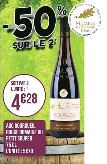 Promotions Aoc bourgueil rouge domaine du petit souper - Vins rouges - Valide de 15/02/2021 à 28/02/2021 chez Géant Casino