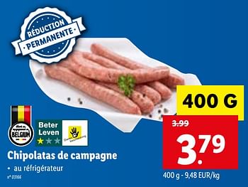Promoties Chipolatas de campagne - Huismerk - Lidl - Geldig van 22/02/2021 tot 01/03/2021 bij Lidl