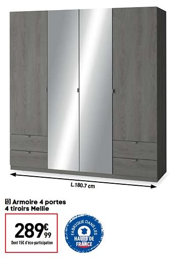 Promotions Armoire 4 portes 4 tiroirs mellie - Produit Maison - Conforama - Valide de 09/02/2021 à 15/03/2021 chez Conforama