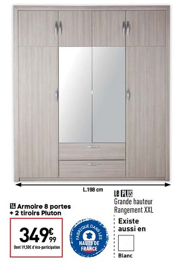 Promotions Armoire 8 portes + 2 tiroirs pluton - Produit Maison - Conforama - Valide de 09/02/2021 à 15/03/2021 chez Conforama