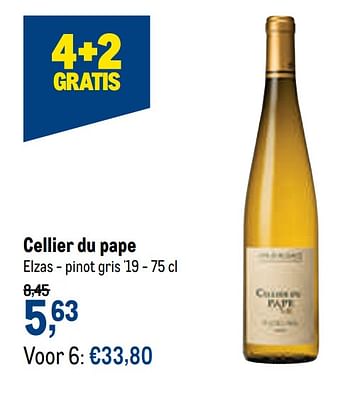 Promotions Cellier du pape elzas - pinot gris `19 - Vins blancs - Valide de 24/02/2021 à 09/03/2021 chez Makro