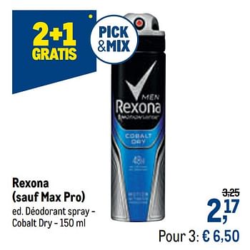 Promoties Rexona déodorant spray - cobalt dry - Rexona - Geldig van 24/02/2021 tot 09/03/2021 bij Makro