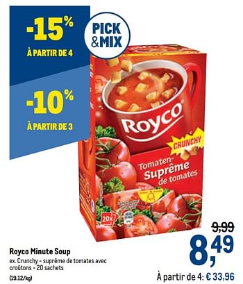 Promotions Royco minute soup crunchy - suprême de tomates avec croûtons - Royco - Valide de 24/02/2021 à 09/03/2021 chez Makro