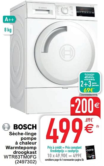 Promoties Bosch sèche-linge pompe à chaleur warmtepomp droogkast wtr83tm0fg - Bosch - Geldig van 23/02/2021 tot 08/03/2021 bij Cora