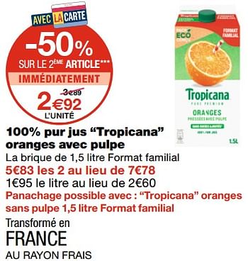 Promotions 100% pur jus tropicana oranges avec pulpe - Tropicana - Valide de 17/02/2021 à 28/02/2021 chez MonoPrix