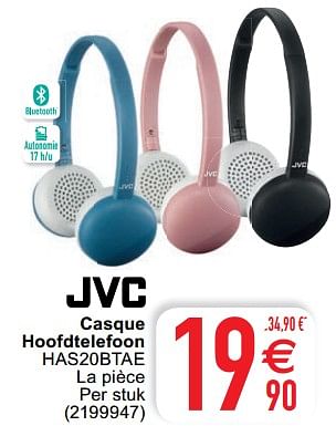Promoties Jvc casque hoofdtelefoon has20btae - JVC - Geldig van 23/02/2021 tot 08/03/2021 bij Cora