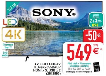 Promotions Sony tv led - led-tv kd49x7055baep - Sony - Valide de 23/02/2021 à 08/03/2021 chez Cora