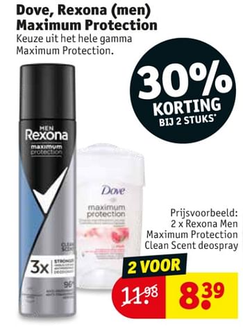 Promoties Rexona men maximum protection clean scent deospray - Rexona - Geldig van 23/02/2021 tot 07/03/2021 bij Kruidvat