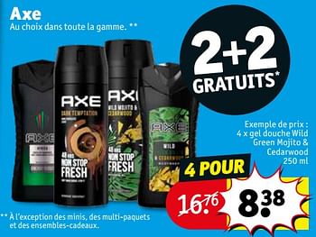Promotions Axe gel douche wild green mojito + cedarwood - Axe - Valide de 23/02/2021 à 07/03/2021 chez Kruidvat