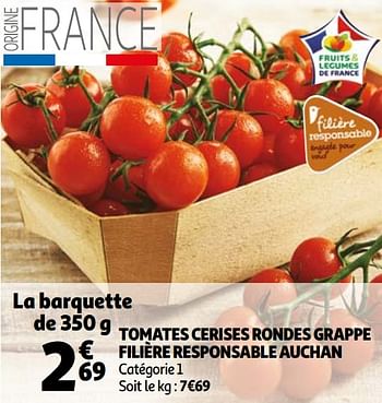 Promotions Tomates cerises rondes grappe filière responsable auchan - Produit Maison - Auchan Ronq - Valide de 24/02/2021 à 02/03/2021 chez Auchan Ronq
