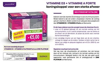 Promoties Vitamine d3 + vitamine a forte + zink platinum - Mannavital - Geldig van 01/03/2021 tot 01/04/2021 bij Mannavita