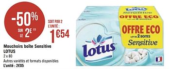 Promotions Mouchoirs boîte sensitive lotus - Lotus Nalys - Valide de 22/02/2021 à 07/03/2021 chez Géant Casino