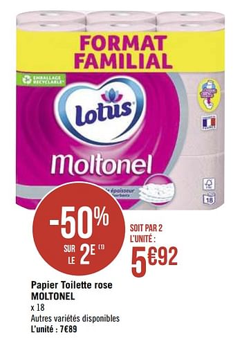 Promotions Papier toilette rose moltonel - Lotus Nalys - Valide de 22/02/2021 à 07/03/2021 chez Géant Casino