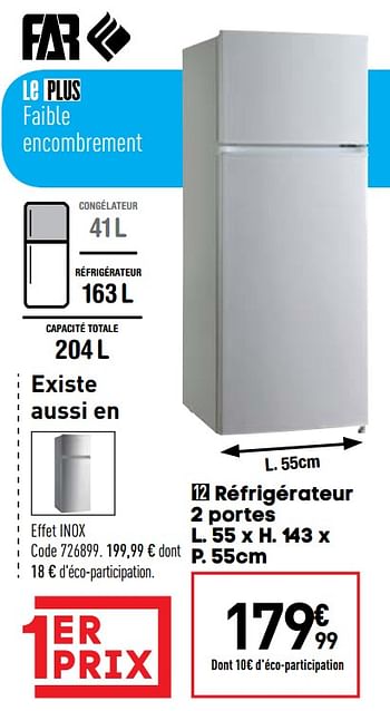 Promotions Réfrigérateur 2 portes far dp2021w - FAR - Valide de 09/02/2021 à 15/03/2021 chez Conforama