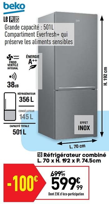 Promotions Réfrigérateur combiné beko brcne50140zxbn - Beko - Valide de 09/02/2021 à 15/03/2021 chez Conforama