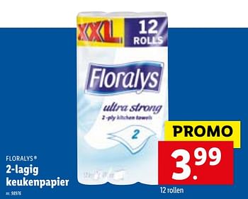 Promoties 2-lagig keukenpapier - Floralys - Geldig van 01/03/2021 tot 06/03/2021 bij Lidl