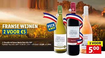 Promoties Chevalier de fauvert merlot pays d`oc igp - Rode wijnen - Geldig van 01/03/2021 tot 06/03/2021 bij Lidl