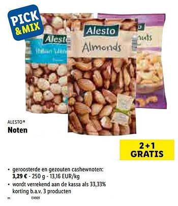 Promotions Noten geroosterde en gezouten cashewnoten - Alesto - Valide de 01/03/2021 à 06/03/2021 chez Lidl