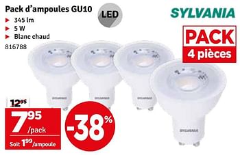 Promotions Pack d`ampoules gu10 - Sylvania - Valide de 23/02/2021 à 04/03/2021 chez Mr. Bricolage