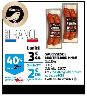 Promotions Saucisses de montbéliard mmm! - MMM! - Valide de 24/02/2021 à 02/03/2021 chez Auchan Ronq