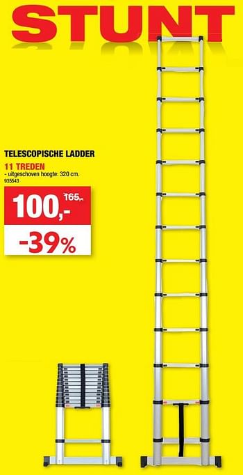 Promoties Telescopische ladder 11 treden - Merk onbekend - Geldig van 24/02/2021 tot 07/03/2021 bij Hubo