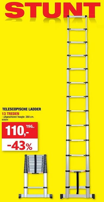 Promotions Telescopische ladder 13 treden - Marque inconnue - Valide de 24/02/2021 à 07/03/2021 chez Hubo