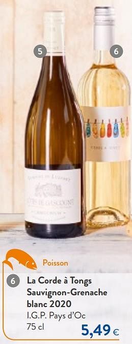 Promoties La corde à tongs sauvignon-grenache blanc 2020 i.g.p. pays d`oc - Witte wijnen - Geldig van 24/02/2021 tot 09/03/2021 bij OKay
