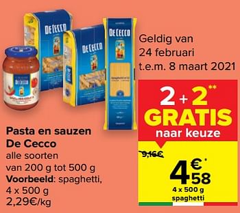 Promotions Pasta en sauzen de cecco - De Cecco - Valide de 24/02/2021 à 08/03/2021 chez Carrefour