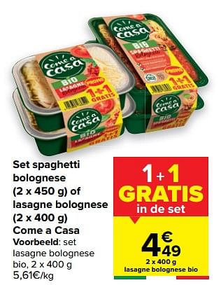 Promoties Come a casa set lasagne bolognese - Come a Casa - Geldig van 24/02/2021 tot 08/03/2021 bij Carrefour