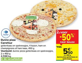 Promoties Dunne pizza geitenkaas en spekreepjes - Huismerk - Carrefour  - Geldig van 24/02/2021 tot 08/03/2021 bij Carrefour