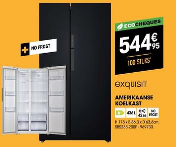 Promotions Exquisit amerikaanse koelkast sbs235-200f - Exquisit - Valide de 24/02/2021 à 14/03/2021 chez Electro Depot
