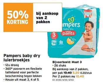 Promoties Pampers baby dry luierbroekjes - Pampers - Geldig van 03/03/2021 tot 16/03/2021 bij Gamma