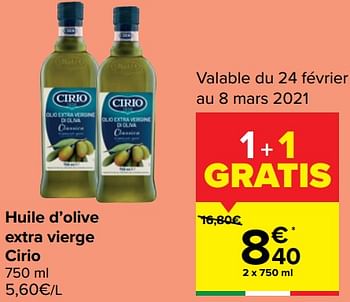Promoties Huile d`olive extra vierge cirio - CIRIO - Geldig van 24/02/2021 tot 08/03/2021 bij Carrefour