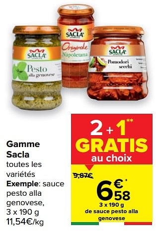 Promotions Sauce pesto alla genovese - Sacla - Valide de 24/02/2021 à 08/03/2021 chez Carrefour