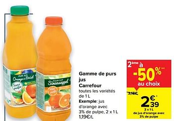 Promotions Jus d`orange avec 3% de pulpe - Produit maison - Carrefour  - Valide de 24/02/2021 à 08/03/2021 chez Carrefour