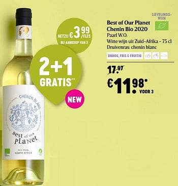 Promoties Best of our planet chenin bio 2020 paarl w.o. witte wijn uit zuid-afrika - Witte wijnen - Geldig van 25/02/2021 tot 03/03/2021 bij Delhaize