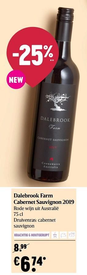 Promoties Dalebrook farm cabernet sauvignon 2019 rode wijn uit australië - Rode wijnen - Geldig van 25/02/2021 tot 03/03/2021 bij Delhaize