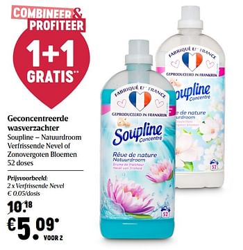 Promoties Geconcentreerde wasverzachter soupline - Soupline - Geldig van 25/02/2021 tot 03/03/2021 bij Delhaize