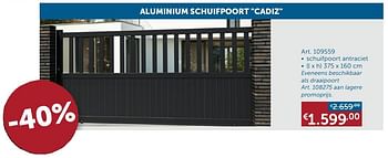 Promoties Aluminium schuifpoort cadiz - Huismerk - Zelfbouwmarkt - Geldig van 02/03/2021 tot 29/03/2021 bij Zelfbouwmarkt
