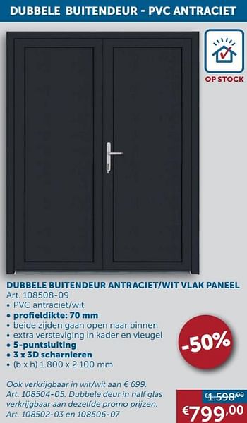 Promoties Dubbele buitendeur antraciet-wit vlak paneel - Huismerk - Zelfbouwmarkt - Geldig van 02/03/2021 tot 29/03/2021 bij Zelfbouwmarkt